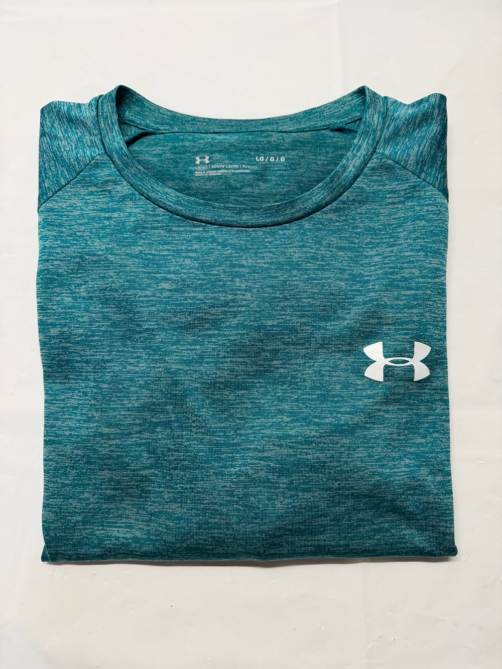 LG Men's Short Sleeve Heathered Teal Athletic Tee with White Logo‎